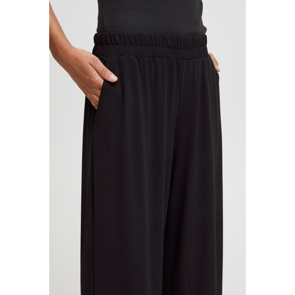 Pantalon coupe large, taille élastique noir, ICHI