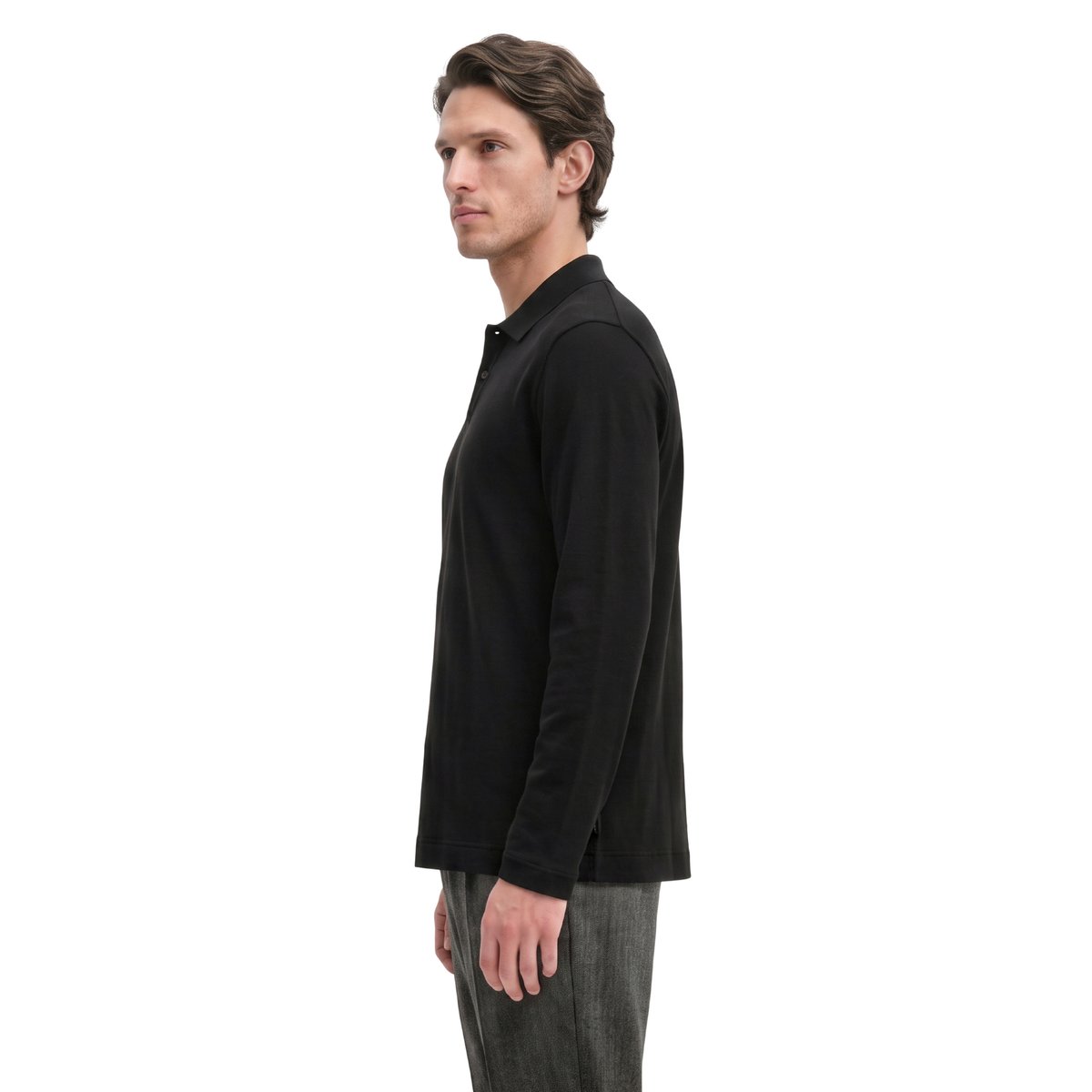 Polo à manches longues, coupe classique en pur coton biologique noir, MARC O'POLO