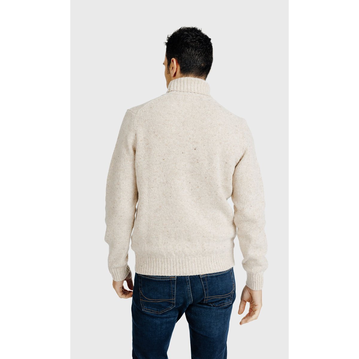 Pull col roulé en laine mélangée beige, ACROSS