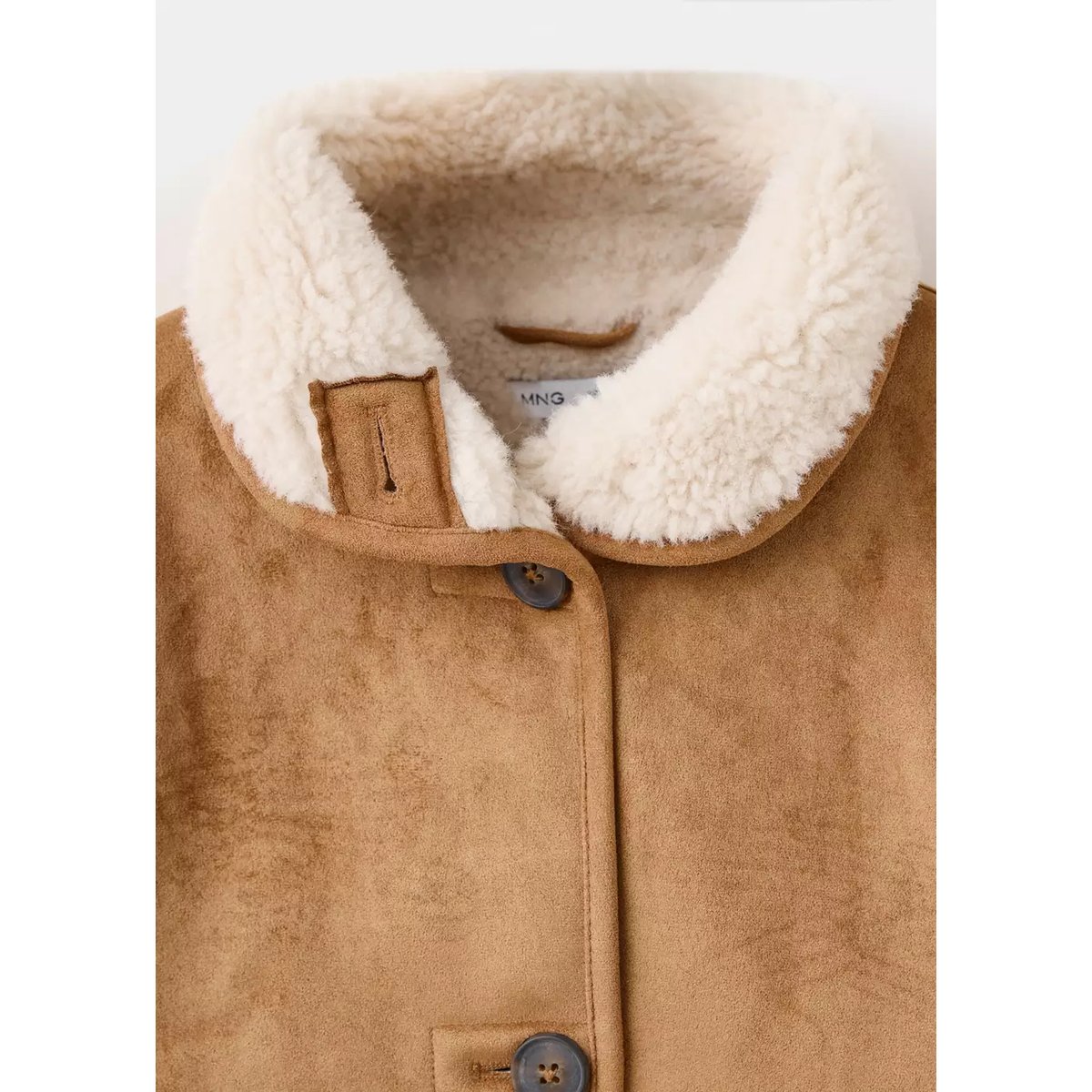 Manteau effet daim imitation mouton retourné marron, MANGO KIDS