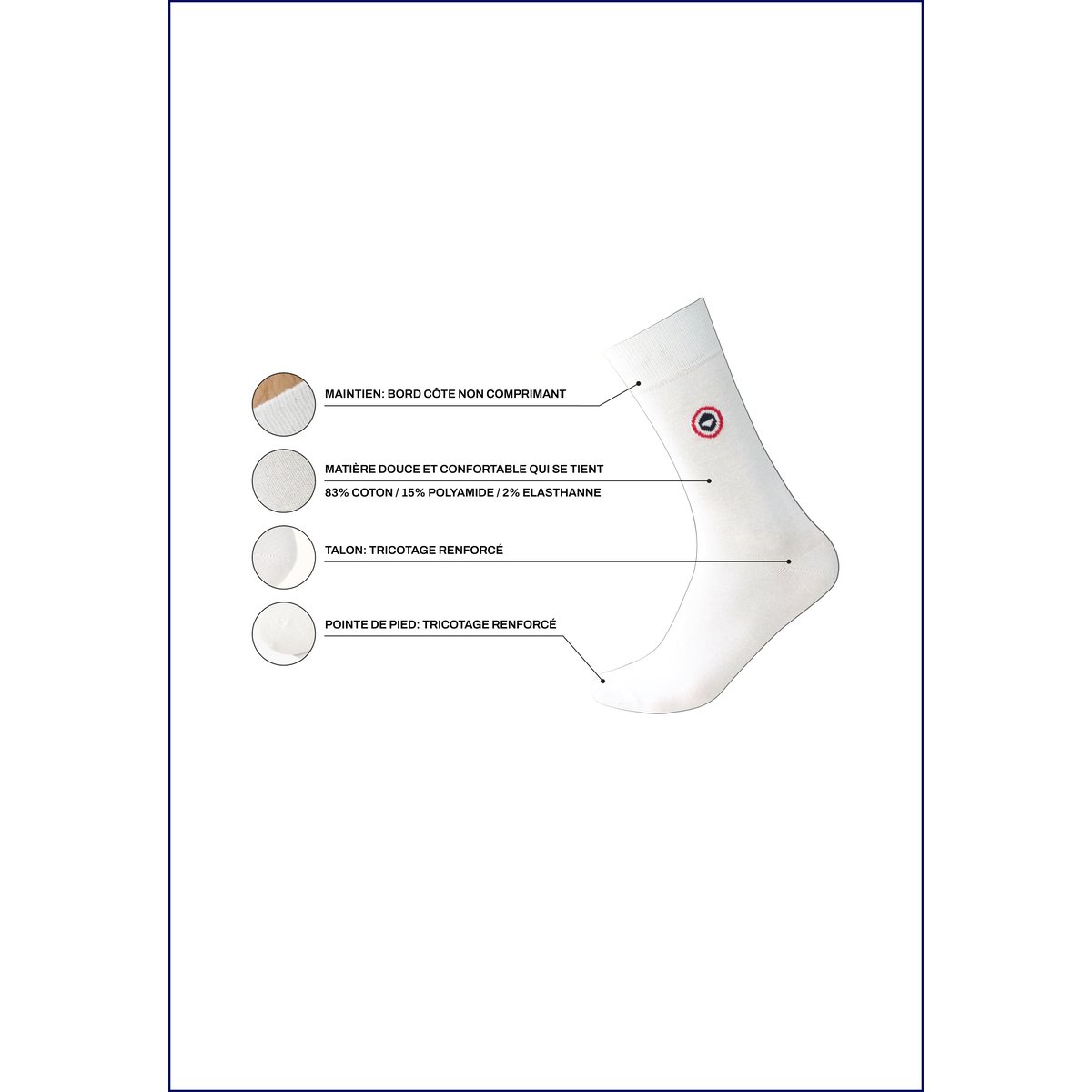 Chaussettes mi-hautes en coton Robuste blanc, LE SLIP FRANCAIS