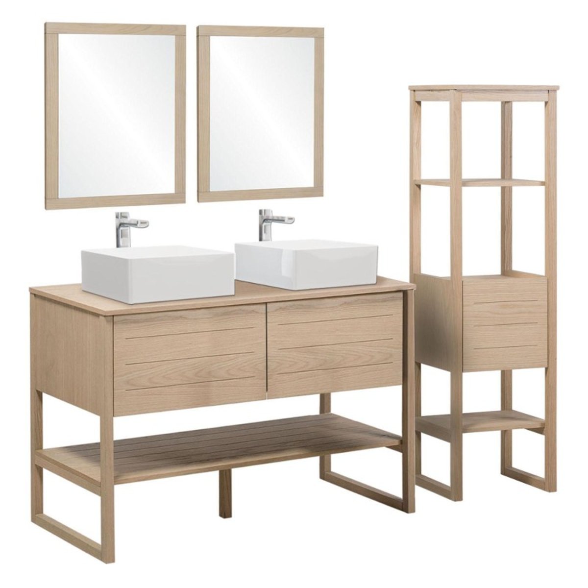 Meuble double 120cm chêne vasques carrées miroirs colonne ATOLL v002233, MOB IN