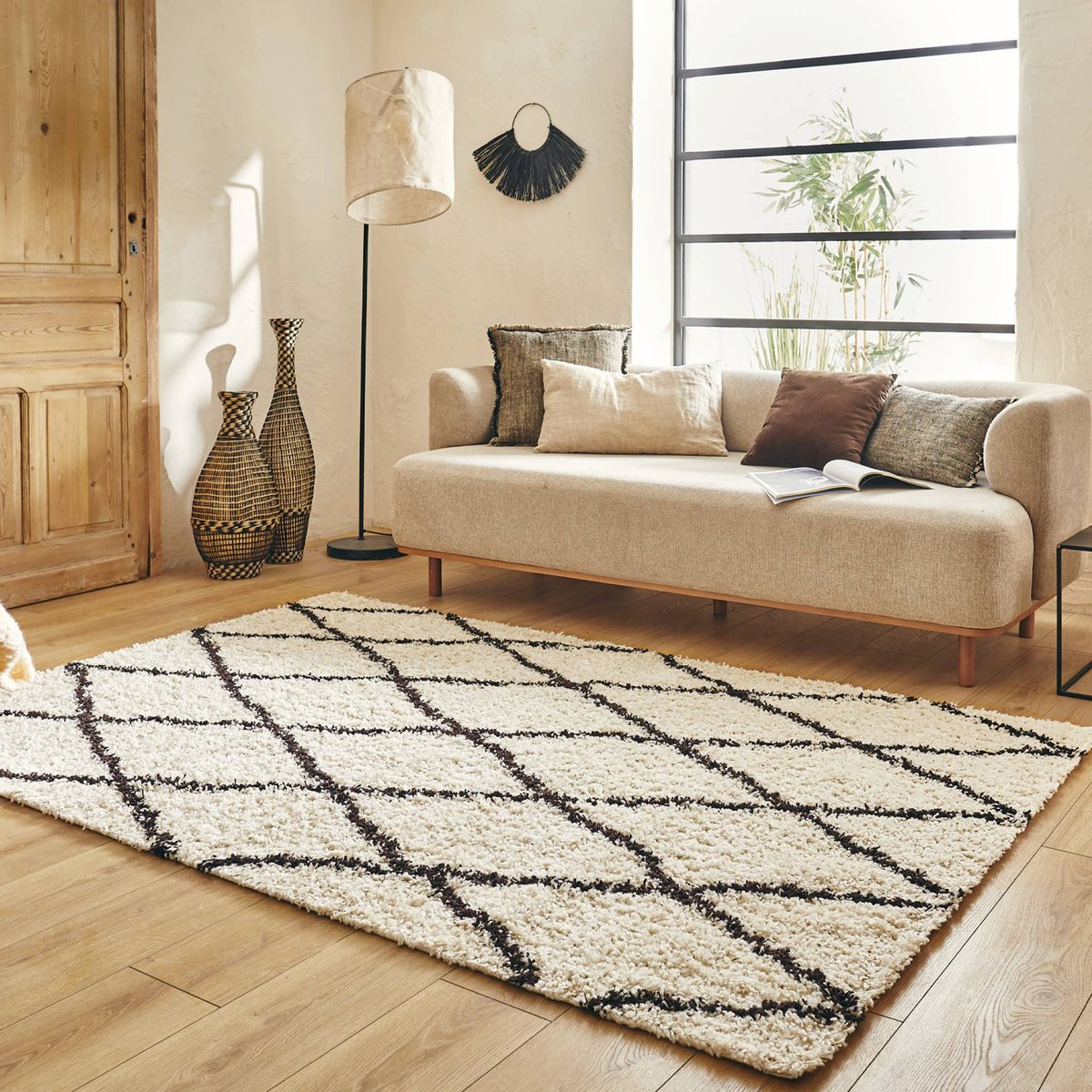 Tapis intérieur rectangulaire berbère ROBBY blanc, SWEEEK
