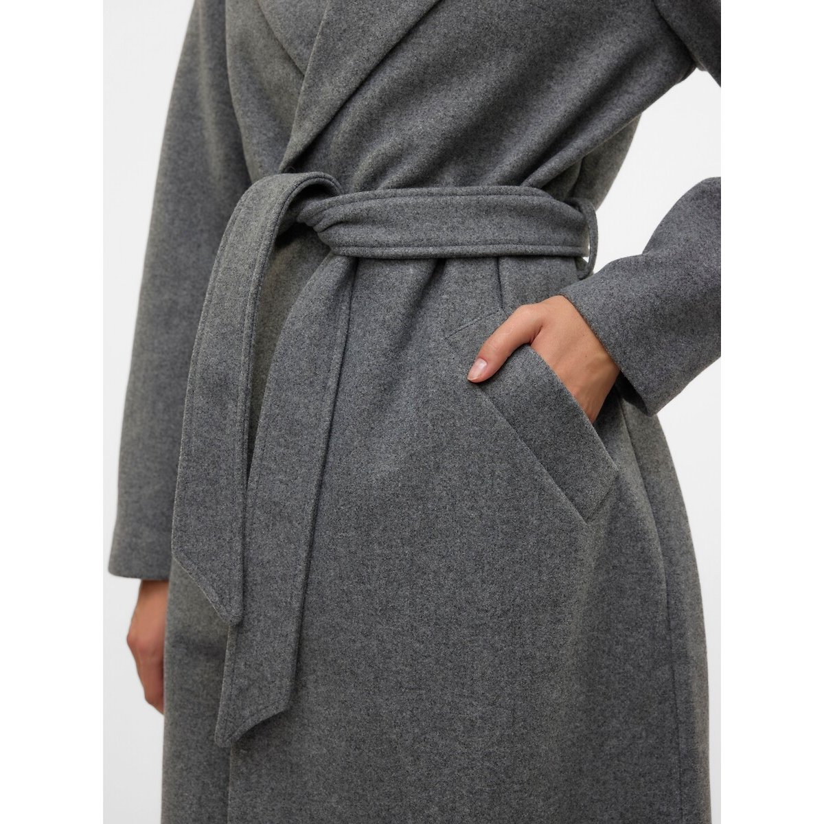 Abrigo largo anudado gris, VERO MODA