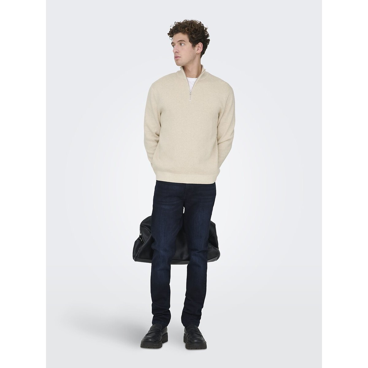 Pull con zip a collo alto, dritta ecru , ONLY & SONS