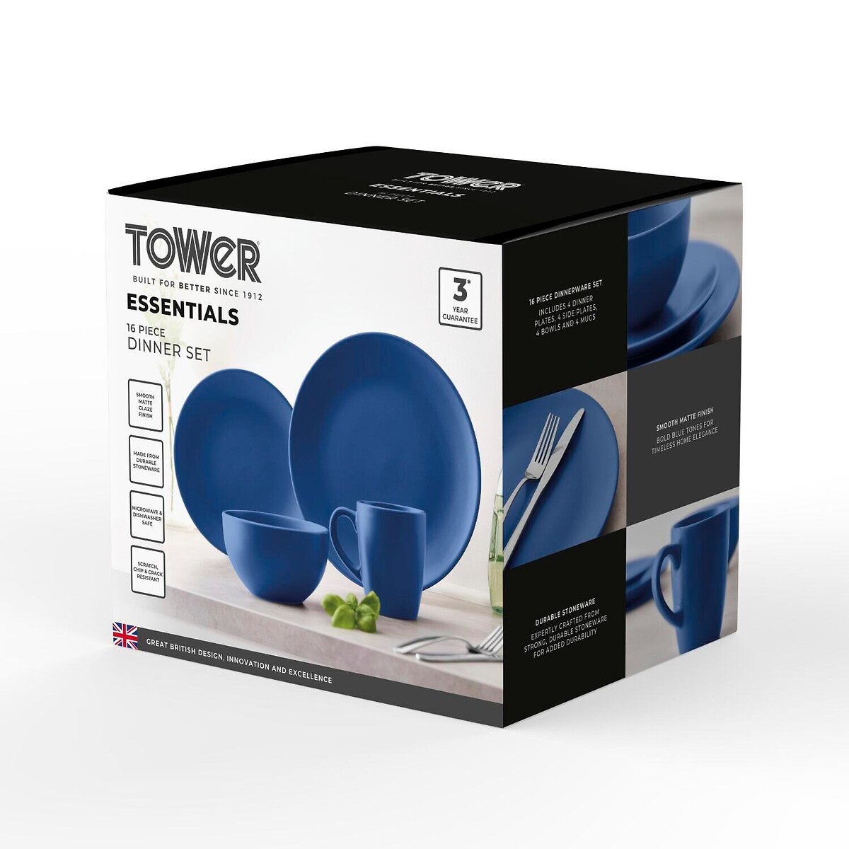 16-Piece Stoneware Dinner Set blue, TOWER