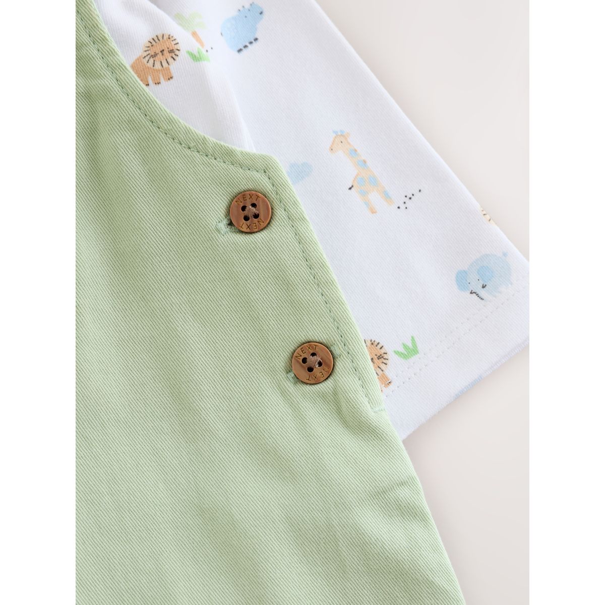 Ensemble salopette et body en sergé bébé animaux du safari vert, NEXT