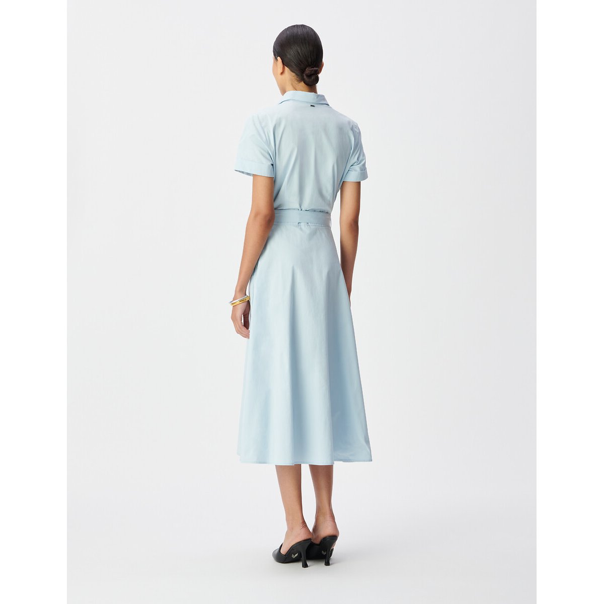 Vestido camisero midi de manga corta con cinturón azul chambray, IKKS