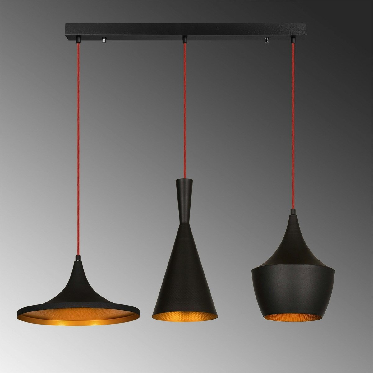 Suspension cuisine noire mat câble rouge, 3 formes SILE noir, PIER IMPORT