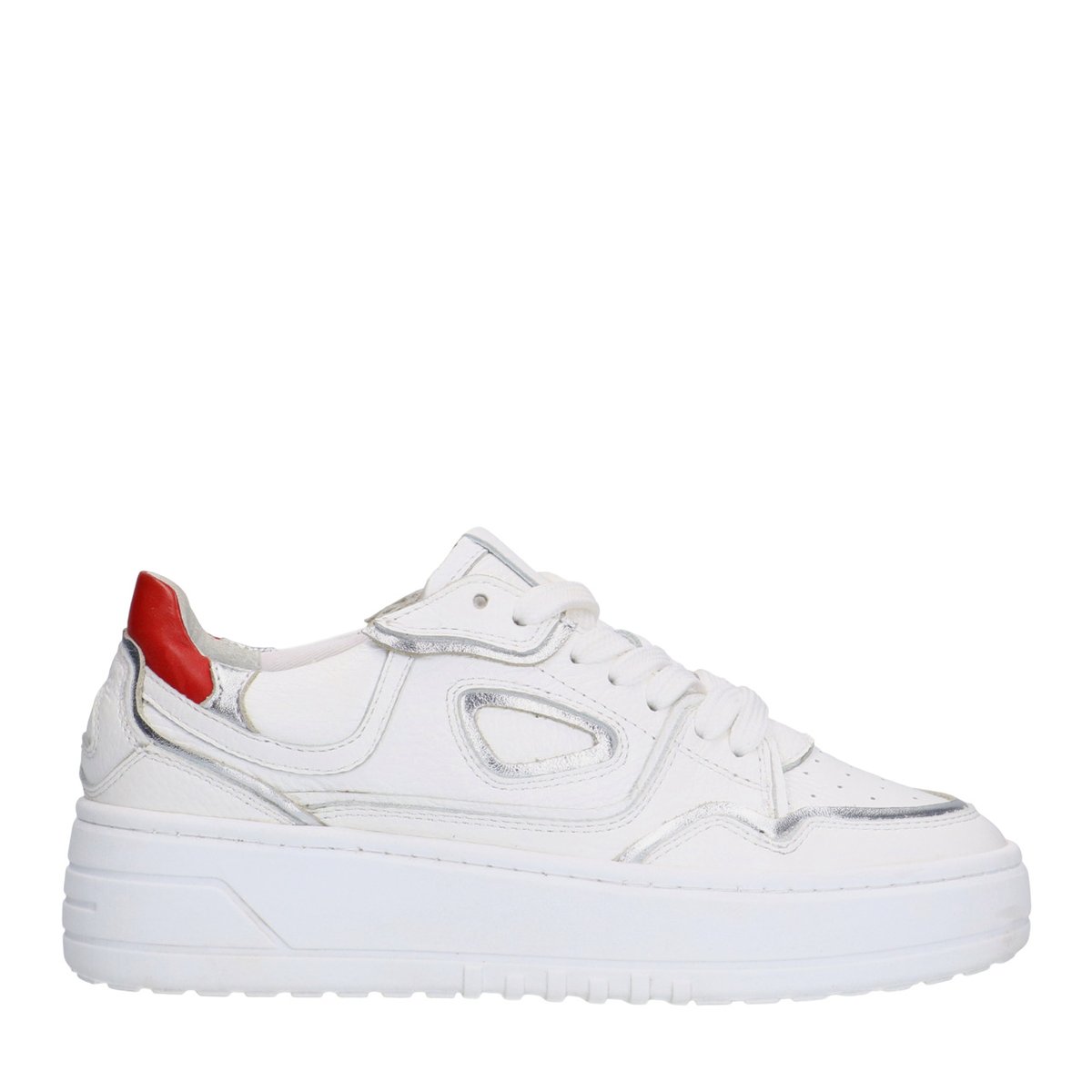 Baskets en cuir avec détails argentés blanc, SACHA