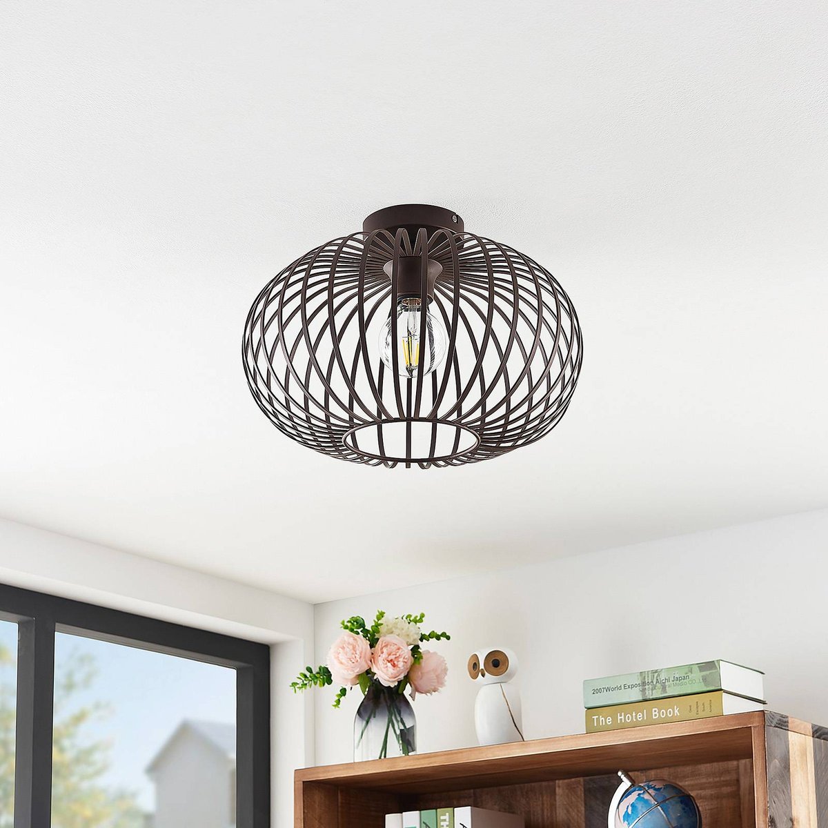 Plafonnier en métal vintage, Nahele brun café, LINDBY