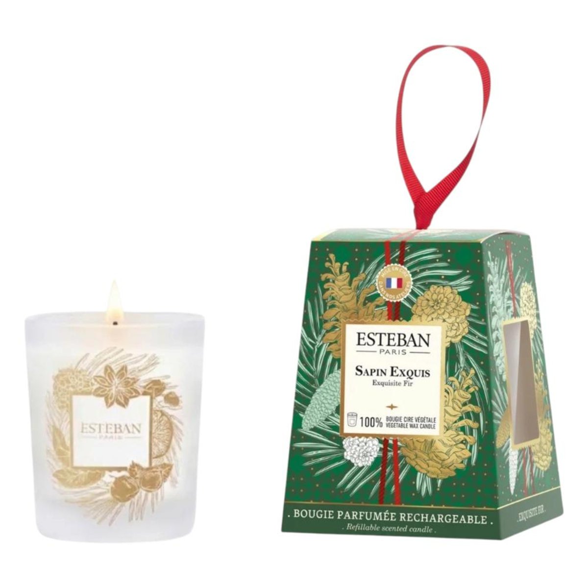 Bougie parfumée Sapin exquis 180g transparent, ESTEBAN