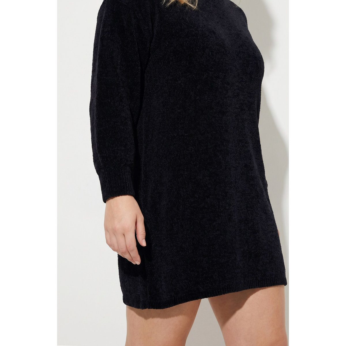 Robe en maille chenille, coupe évasée noir, ULLA POPKEN