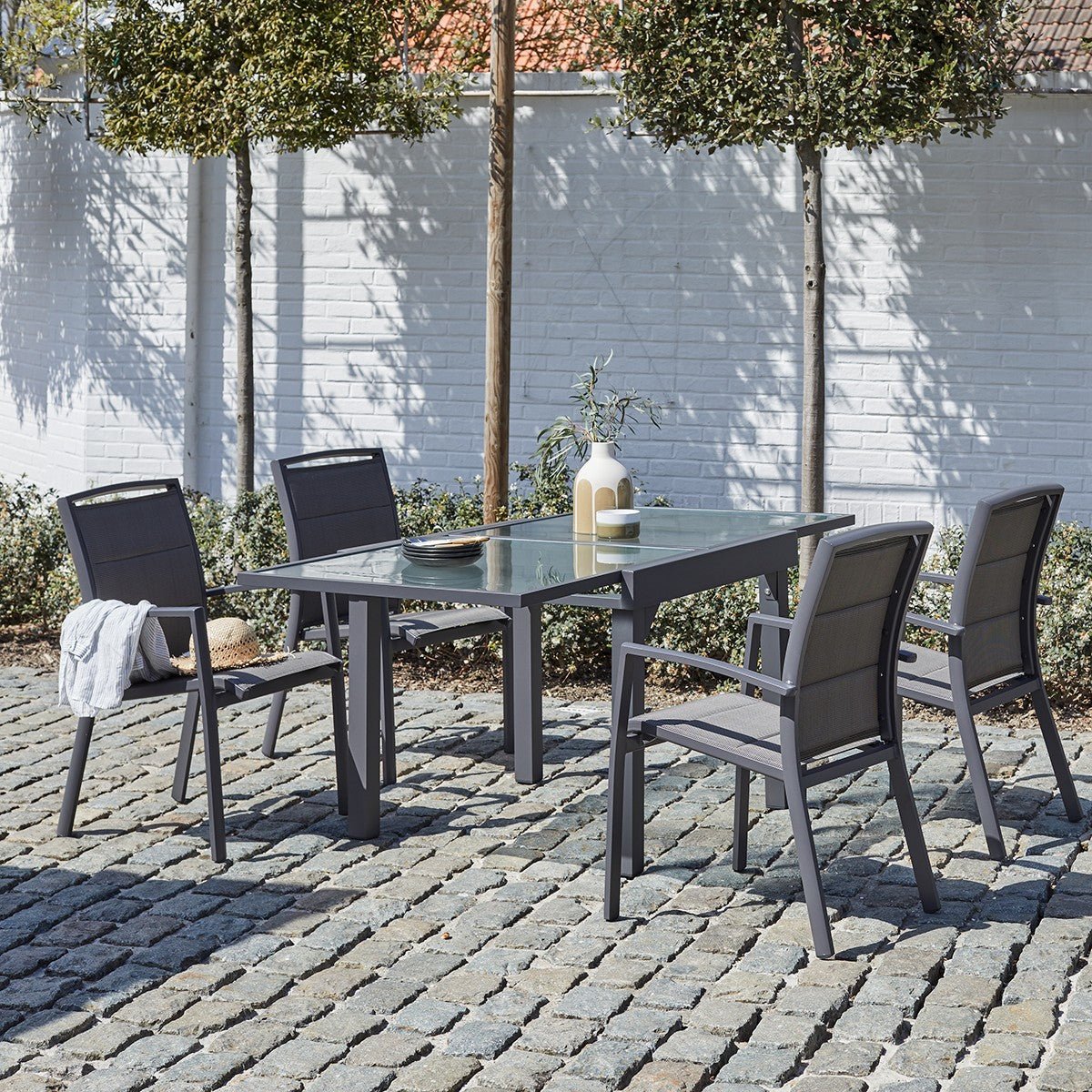 Fauteuil de jardin en aluminium et textilène MODULO gris, BERAH GETAH
