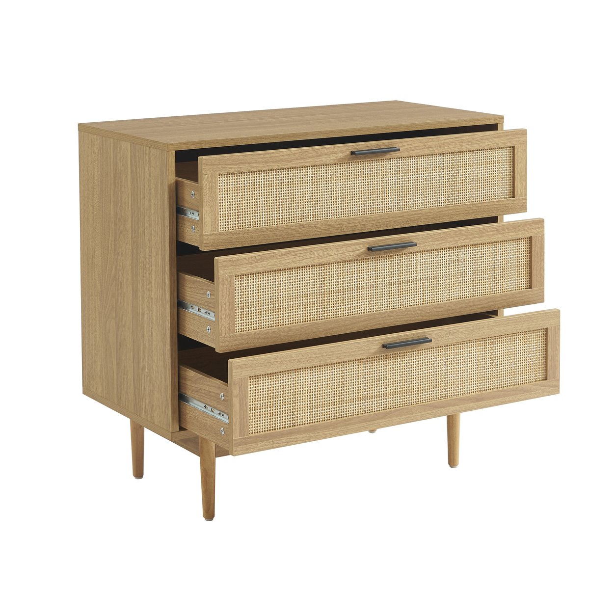 Commode cannage rotin 3 tiroirs AMANA chêne clair, BAÏTA