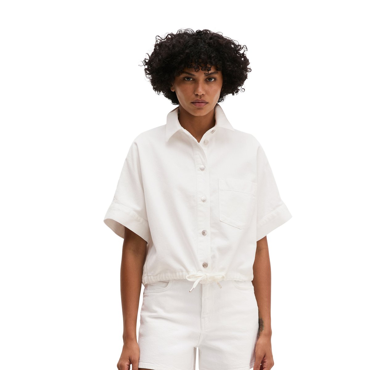 Blouse en jean regular en mélange de coton organique et de lyocell blanc, MARC O'POLO