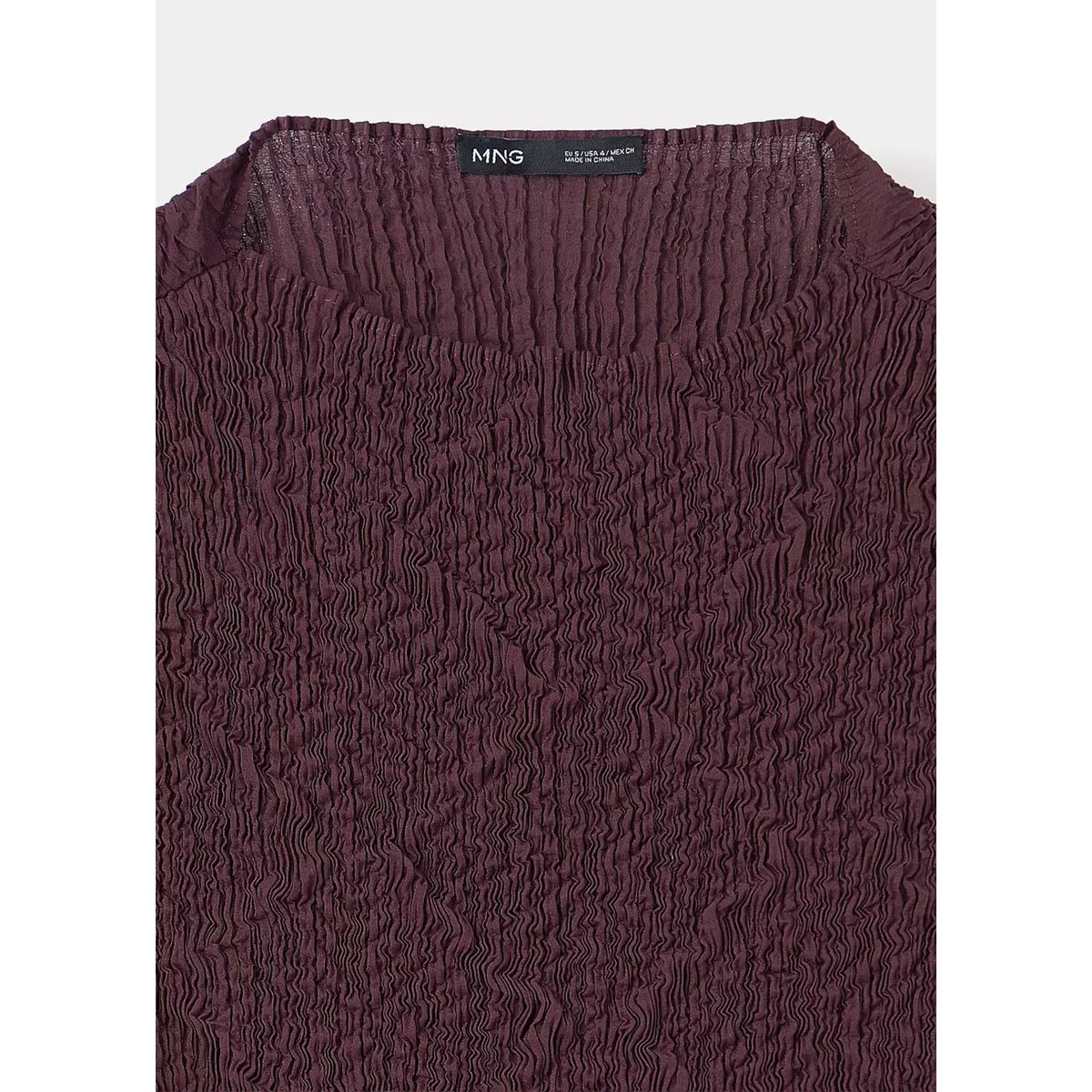 Robe évasée combinée texturée bordeaux, MANGO