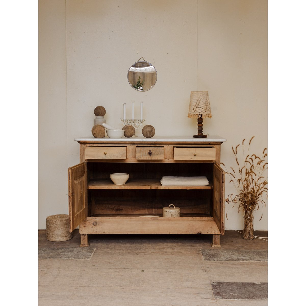 Buffet îlot en bois et marbre Gilbert N°1575 - Bon état blanc, DEBONGOUT