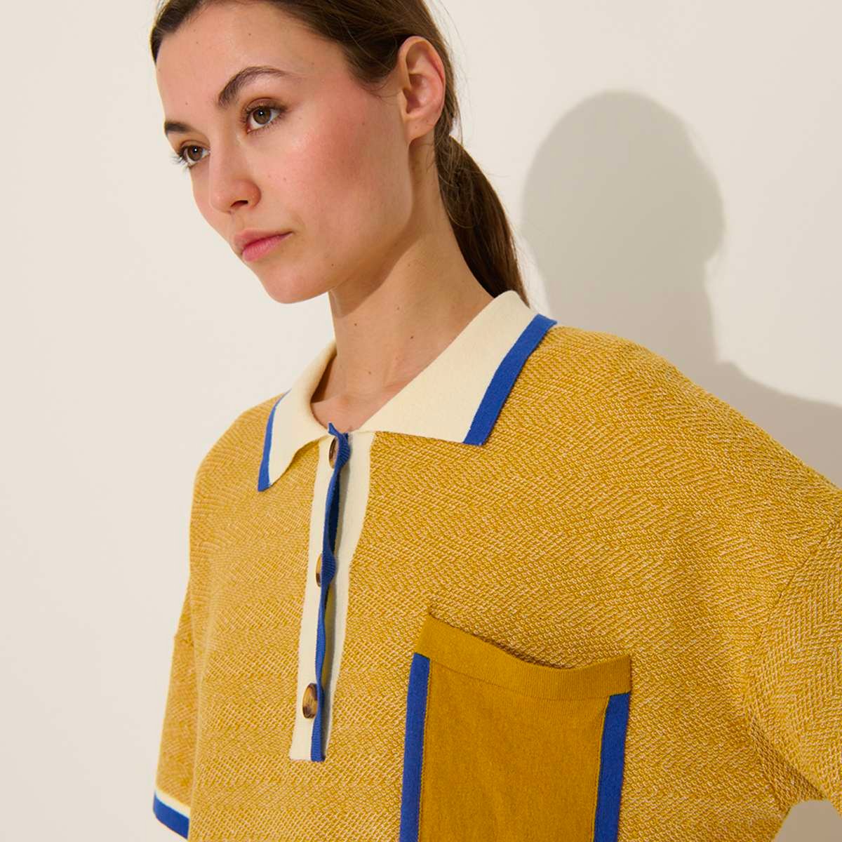 Robe polo courte en coton et lin PETERSON ivoire-caramel, BENSIMON