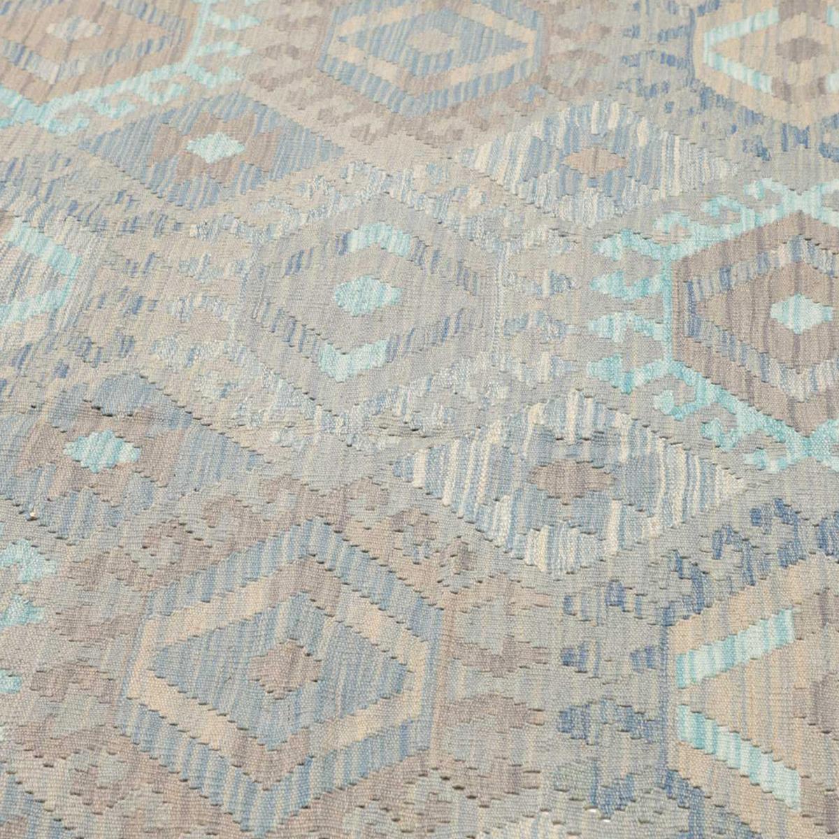 Tapis kilim, motif géométrique, tissé plat artisanal, KILIM 100 gris, beige, bleu, UN AMOUR DE TAPIS