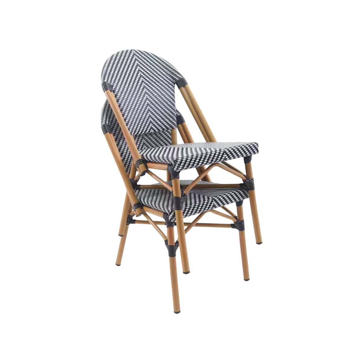 Chaise de terrasse bistrot en textile et aluminium motif chevrons noir et blanc (lot de 2) RIVOLI noir, SWEEEK