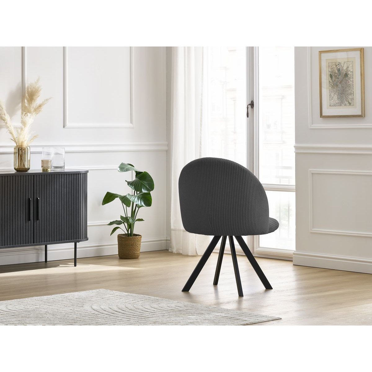 Chaise velours côtelé, LALIE gris foncé, BOBOCHIC