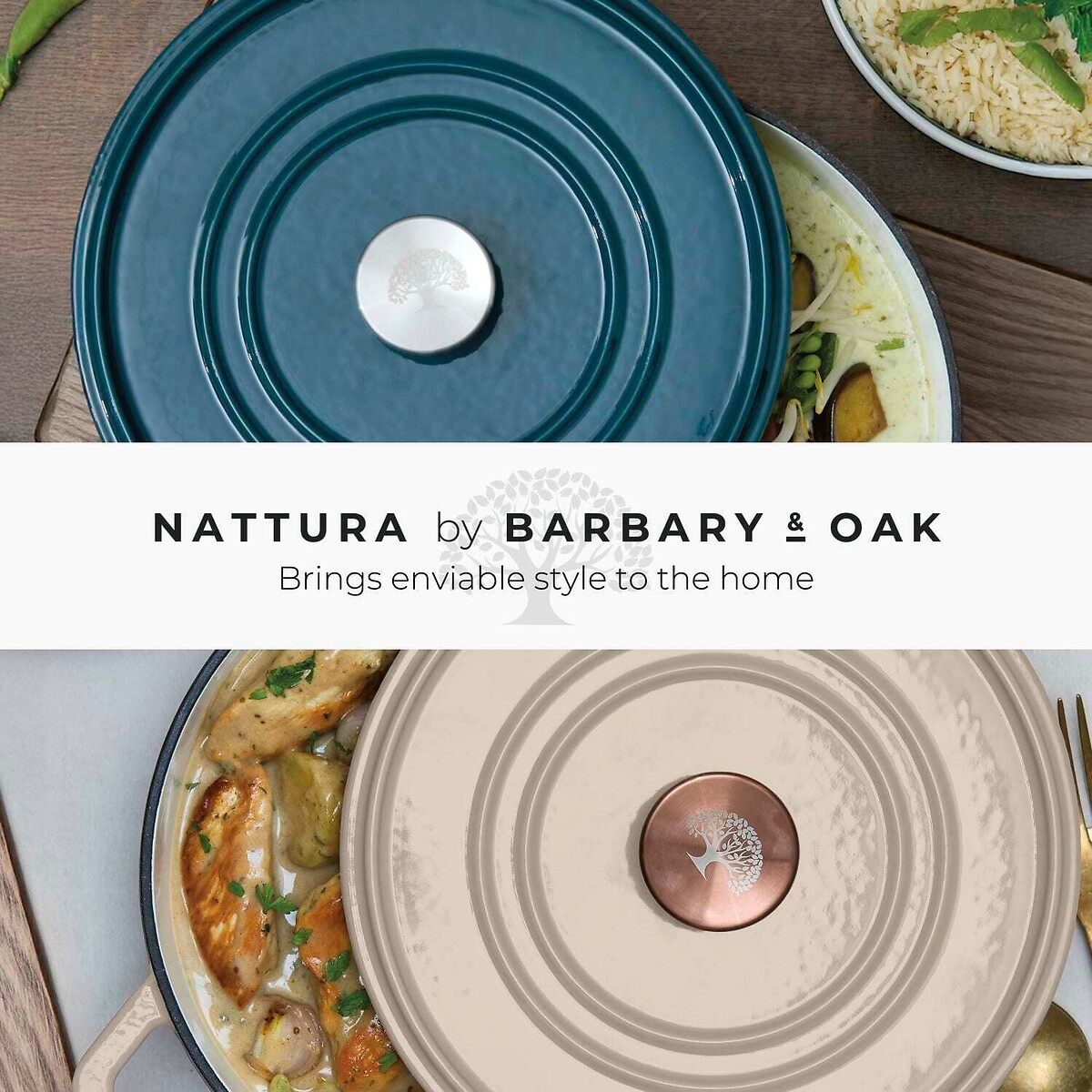 24cm Nattura Round Cast Iron Casserole Dish teal, BARBARY & OAK