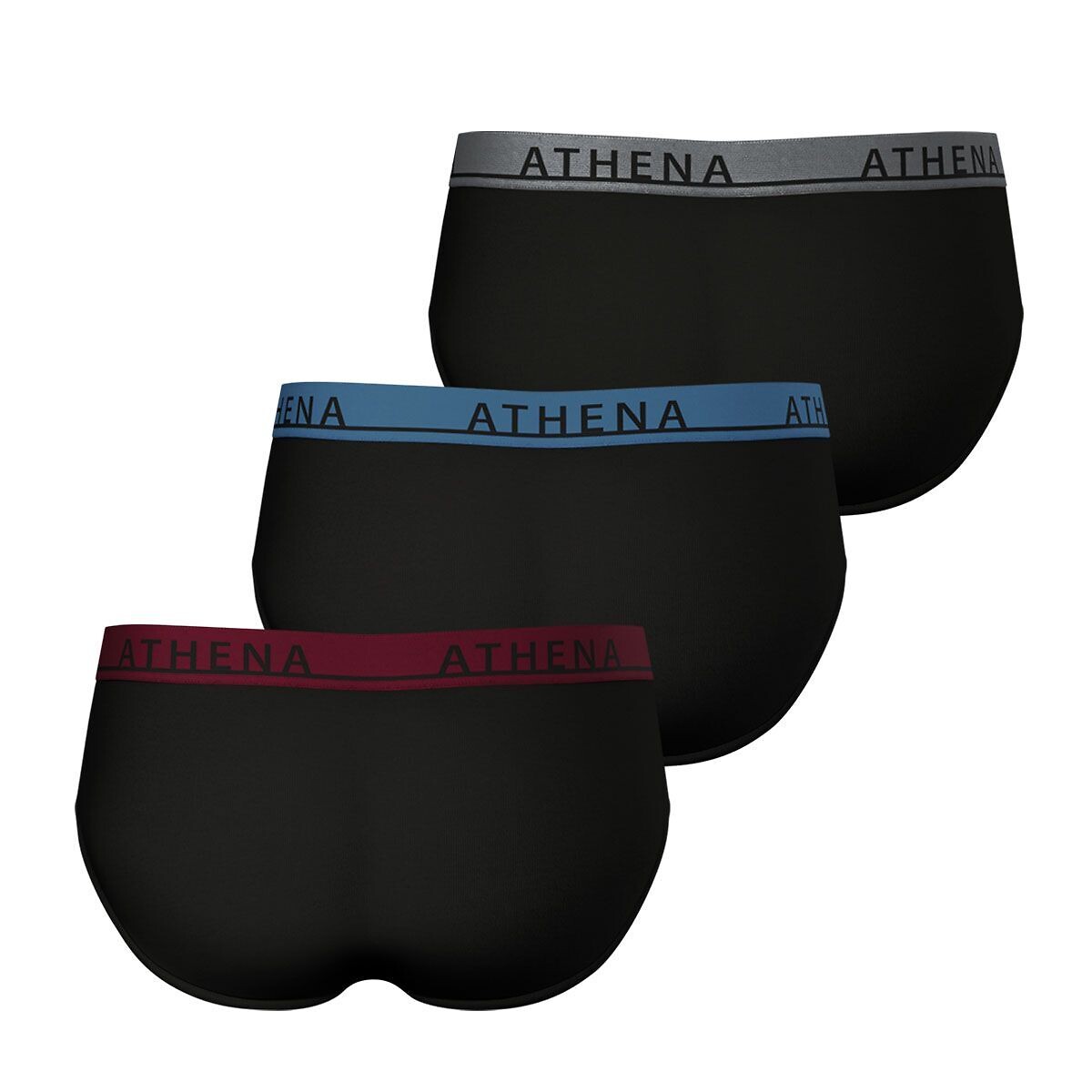 Set van 3 herenslips Easy color zwart/tailleband rood + blauw + grijs, ATHENA