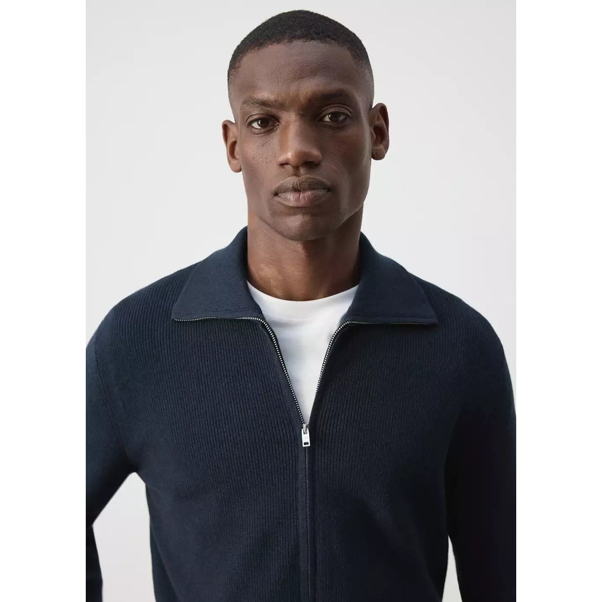 Cardigan 100 % coton zippé bleu marine, MANGO MAN