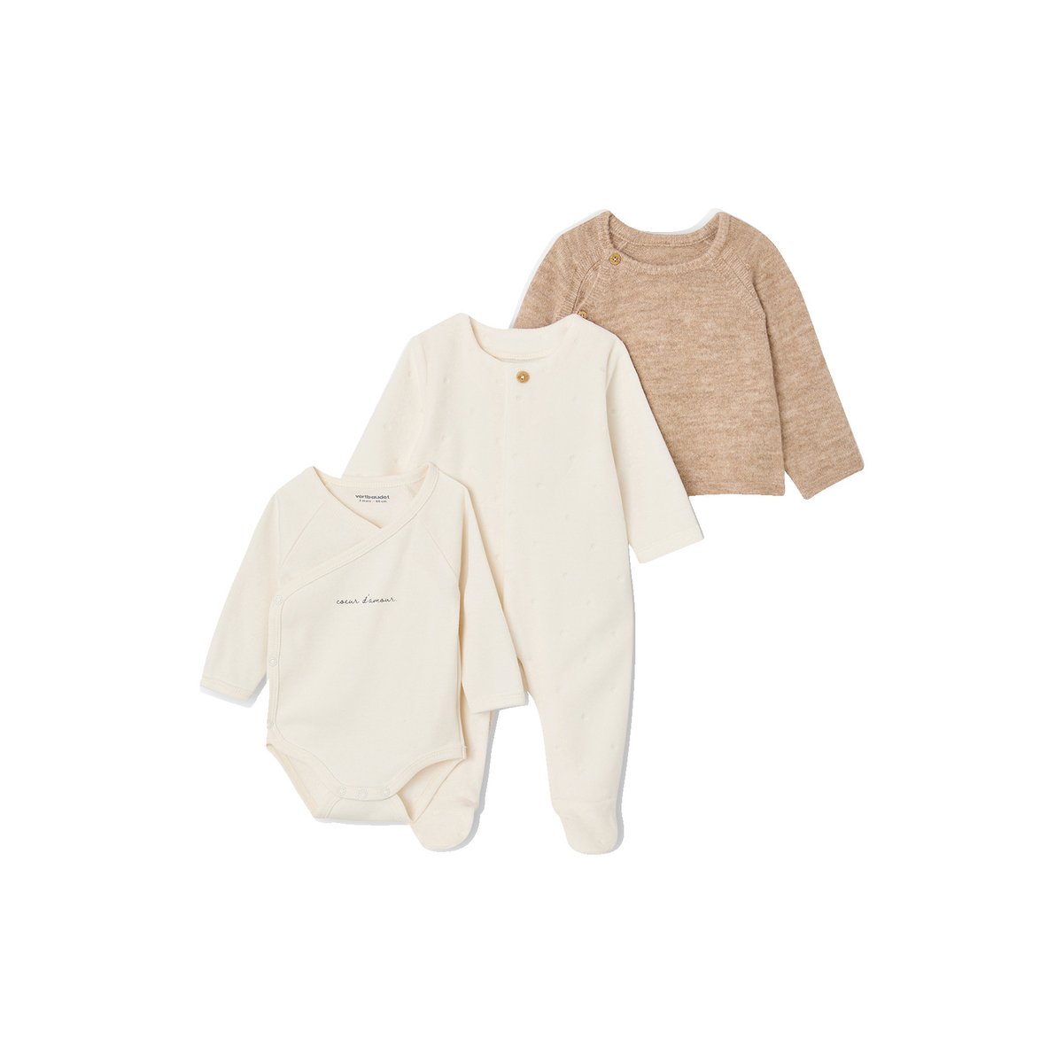 Ensemble naissance 3 pièces beige chiné, VERTBAUDET