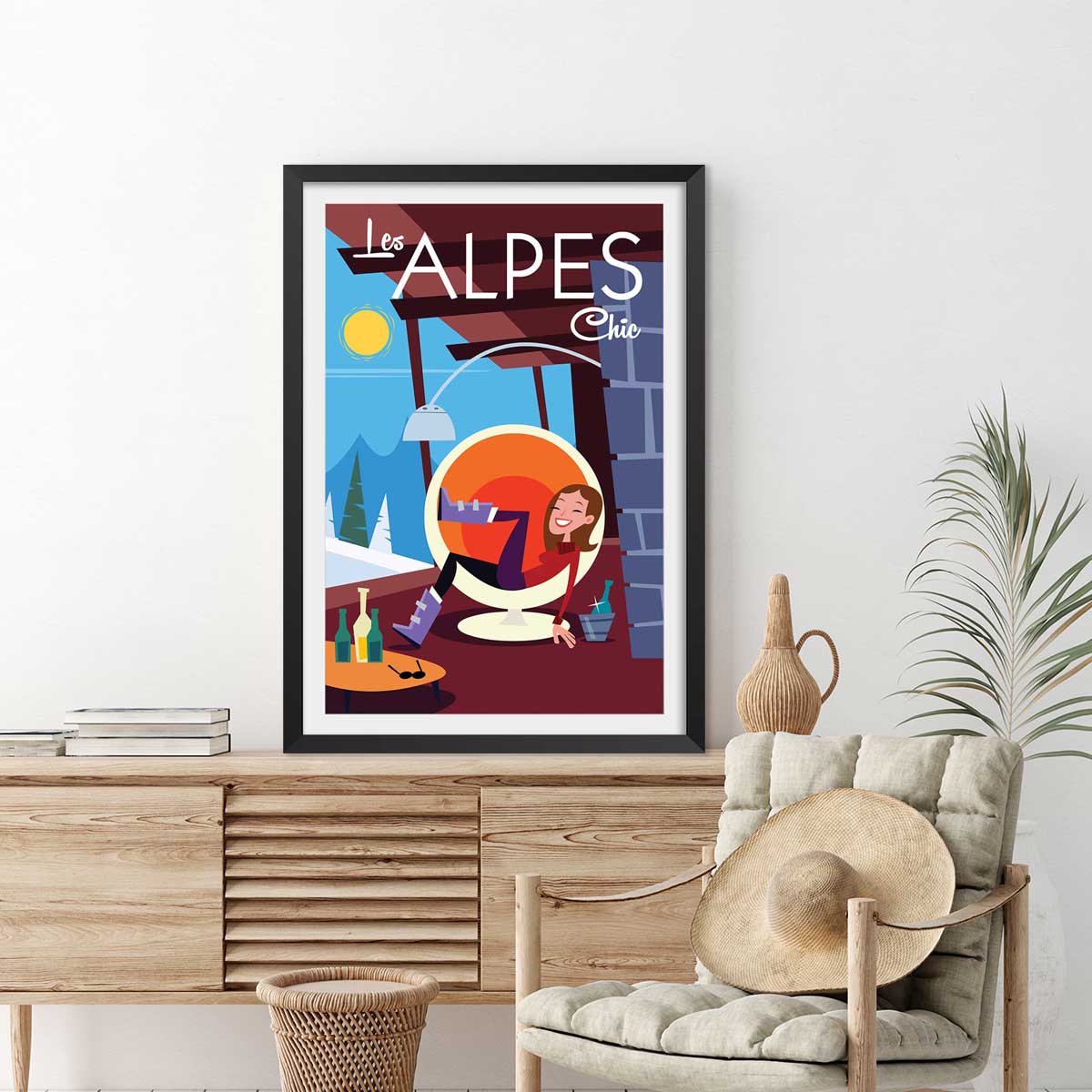 Affiche Pause au chalet affiche + cadre en bois - noir, HEXOA