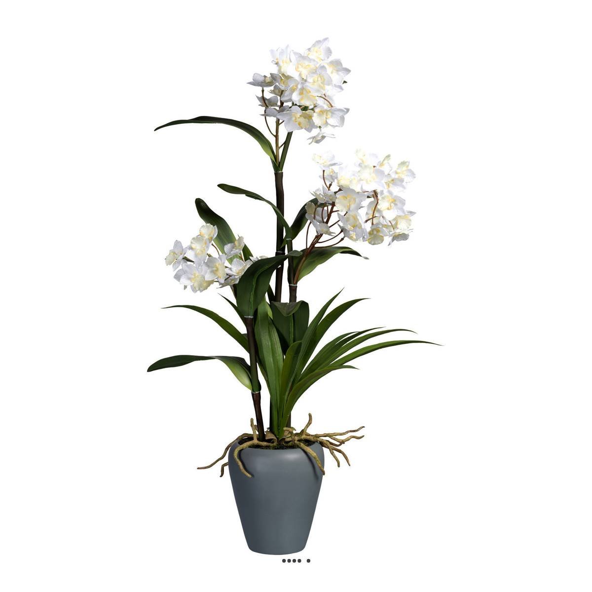 Orchidée Dendrobium factice 3hampes pot crème, ARTIFICIELLES
