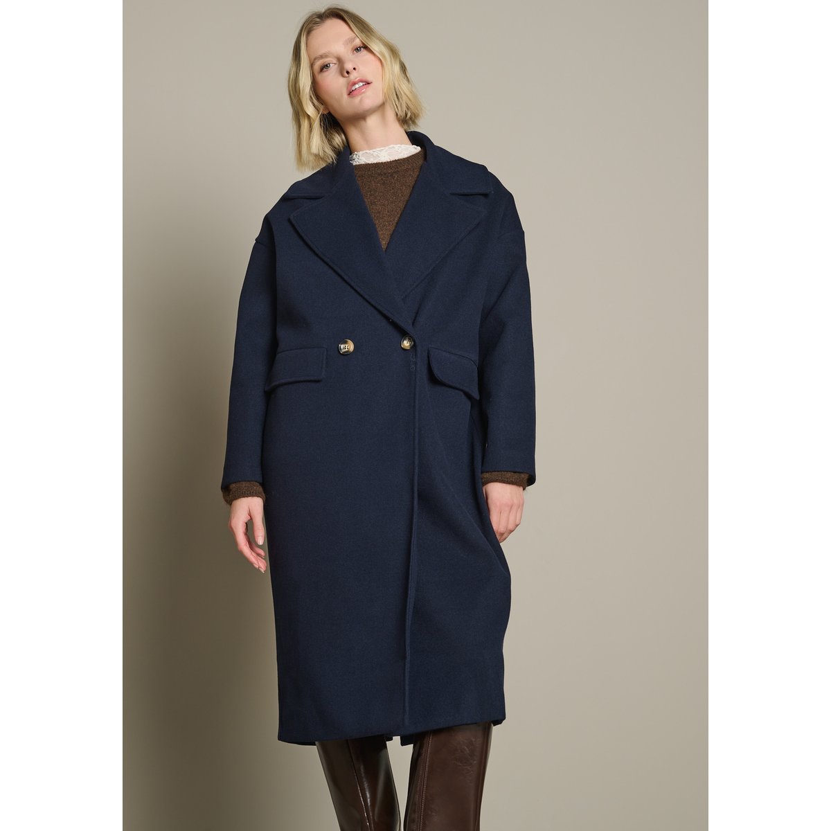 Manteau long oversize bleu marine, LOLALIZA