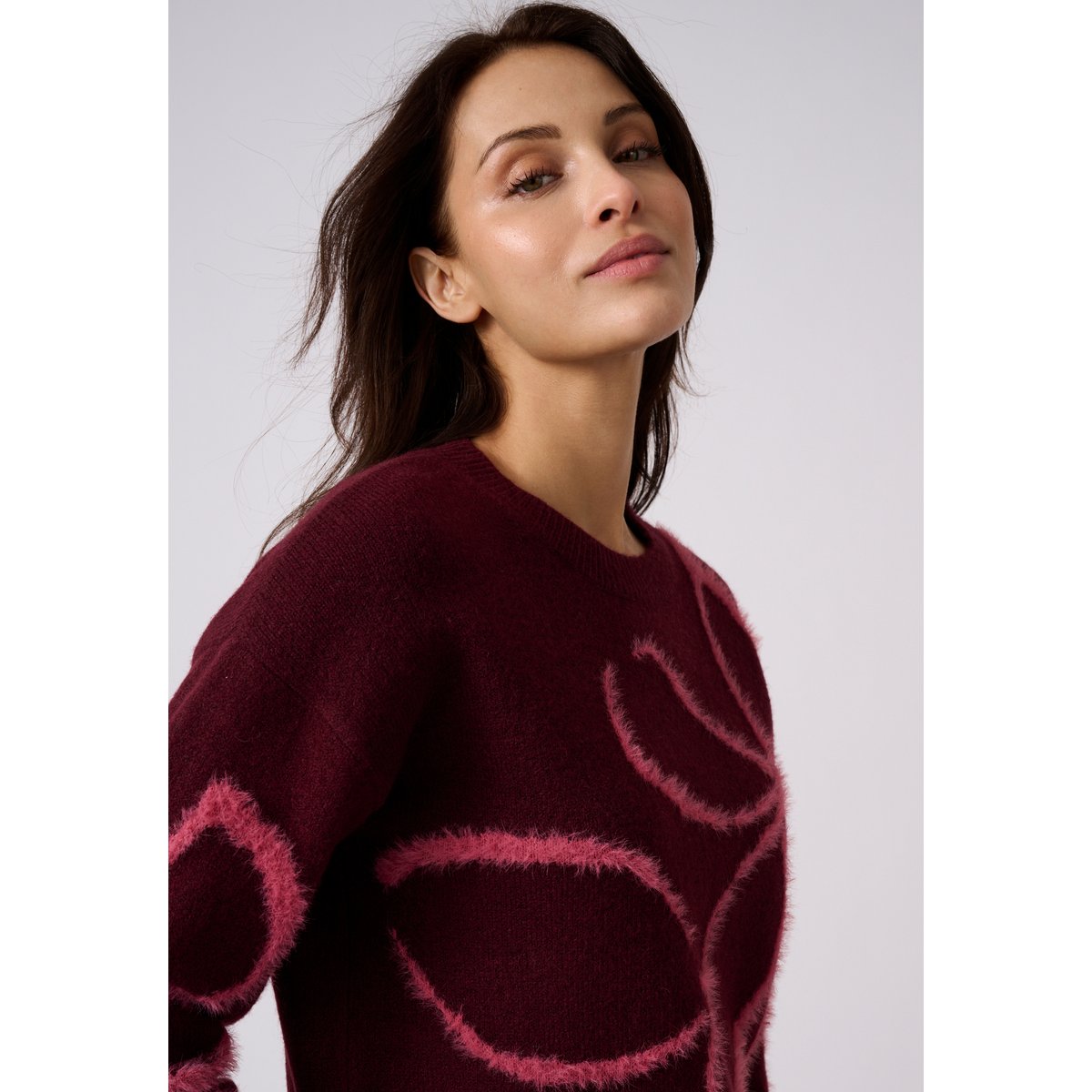 Pull fils poilus fantaisie rouge bordeaux, DAMART