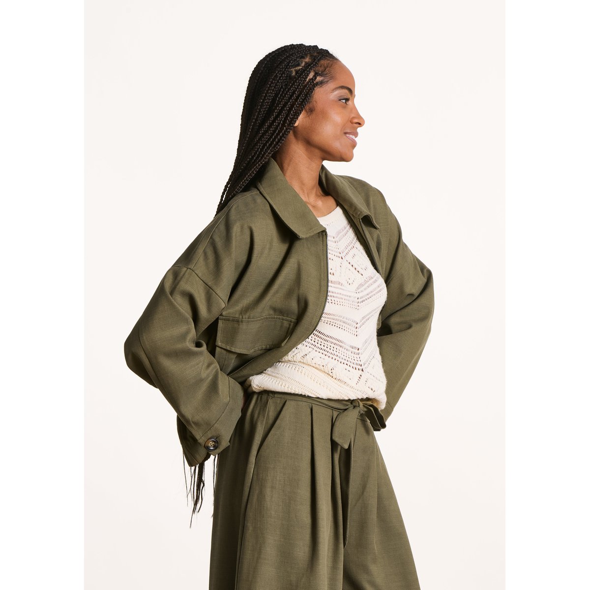 Blouson zippé col chemise kaki, LA FEE MARABOUTEE