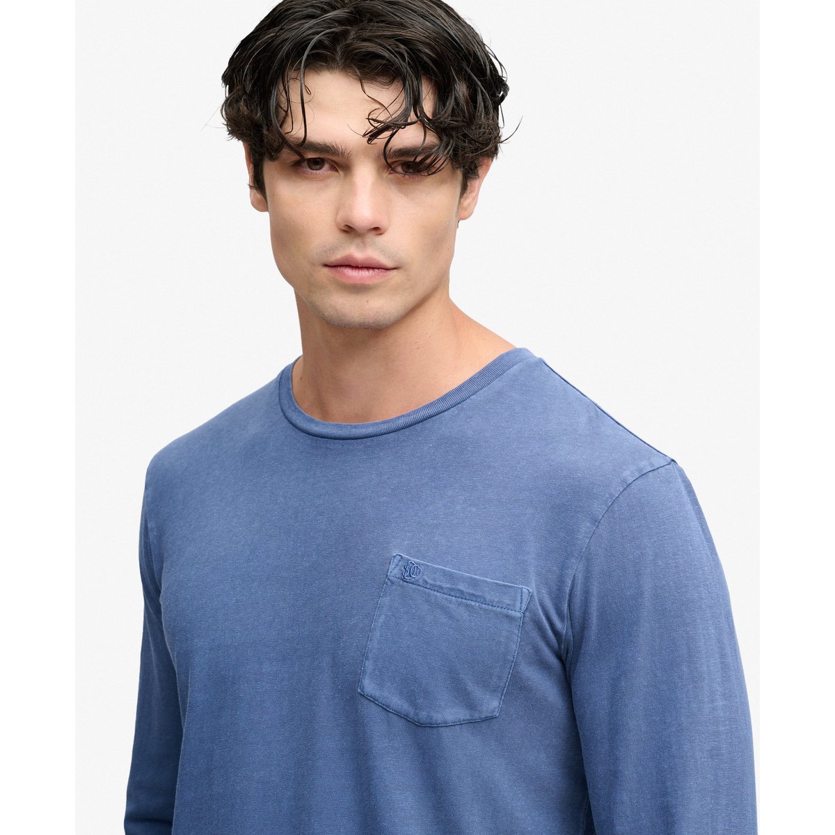 Top à manches longues avec poche en coton et lin bleu spitfire, SUPERDRY