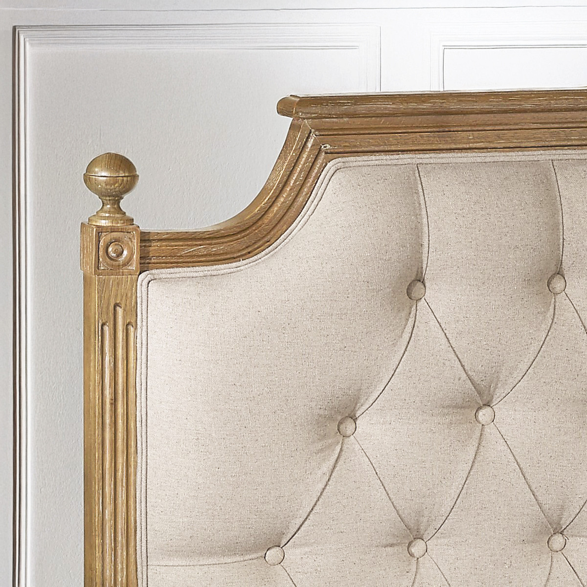 Tête de lit 160 cm style shabby chic en chêne et lin VENICE ficelle, ROBIN DES BOIS