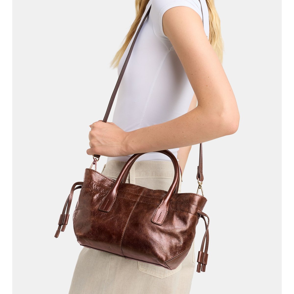 Mini sac cabas cameron wrinkled cuir marron chocolat, GALERIES LAFAYETTE