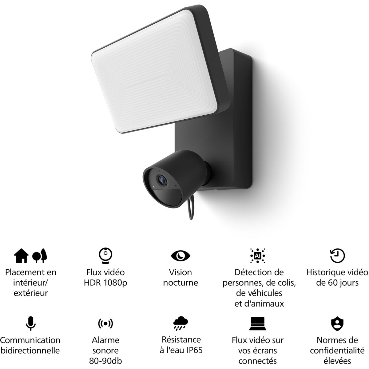 Caméra de surveillance HUE Secure 1080p Floodlight filaire couleur unique, PHILIPS HUE