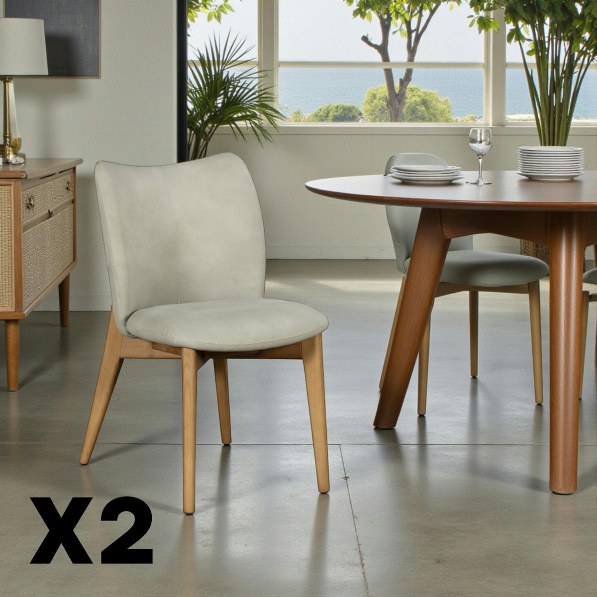 Chaise salle à manger grise à structure bois (lot de 2) TREVI gris clair, PIER IMPORT