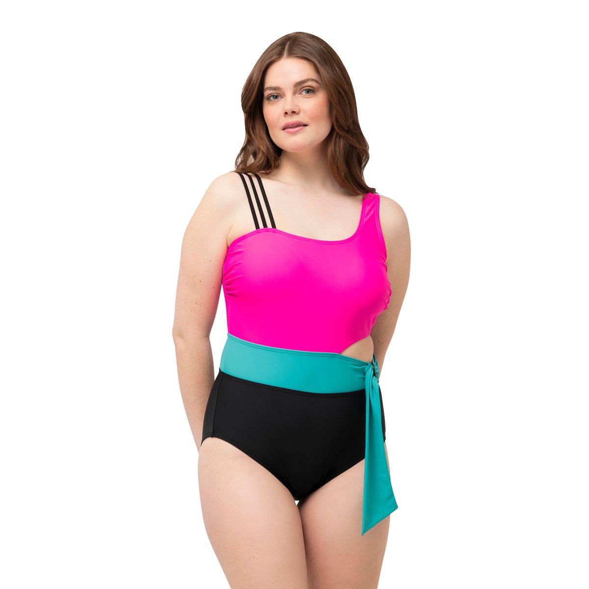 Maillot de bain color block. Bonnets souples néon berry, ULLA POPKEN