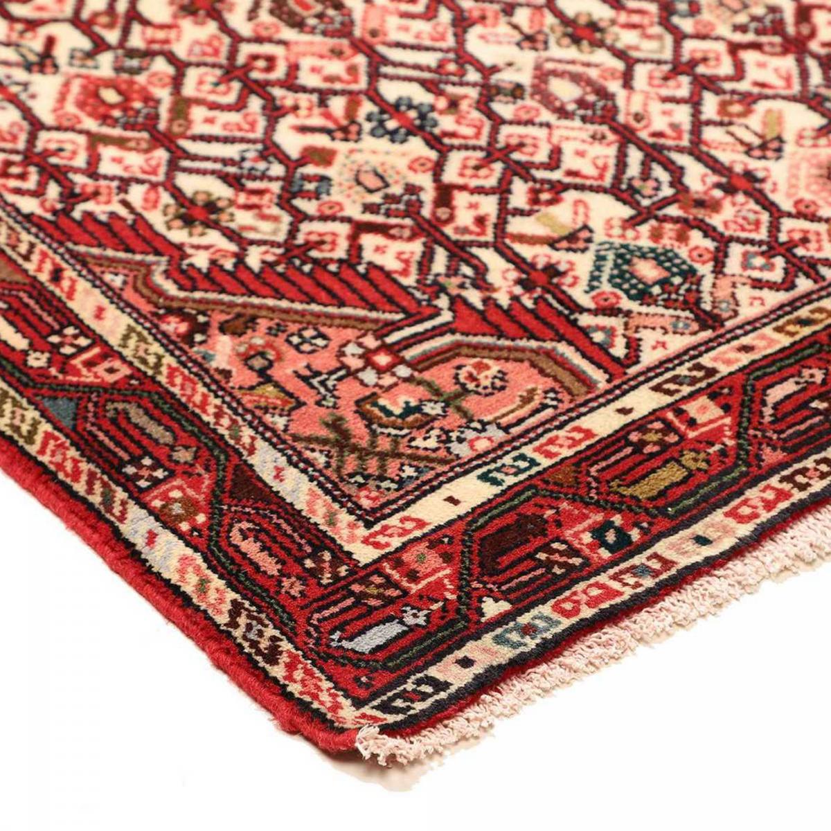Tapis d'orient, motif oriental noué main en laine, HAMADAN 11 rouge, crème, marron, UN AMOUR DE TAPIS