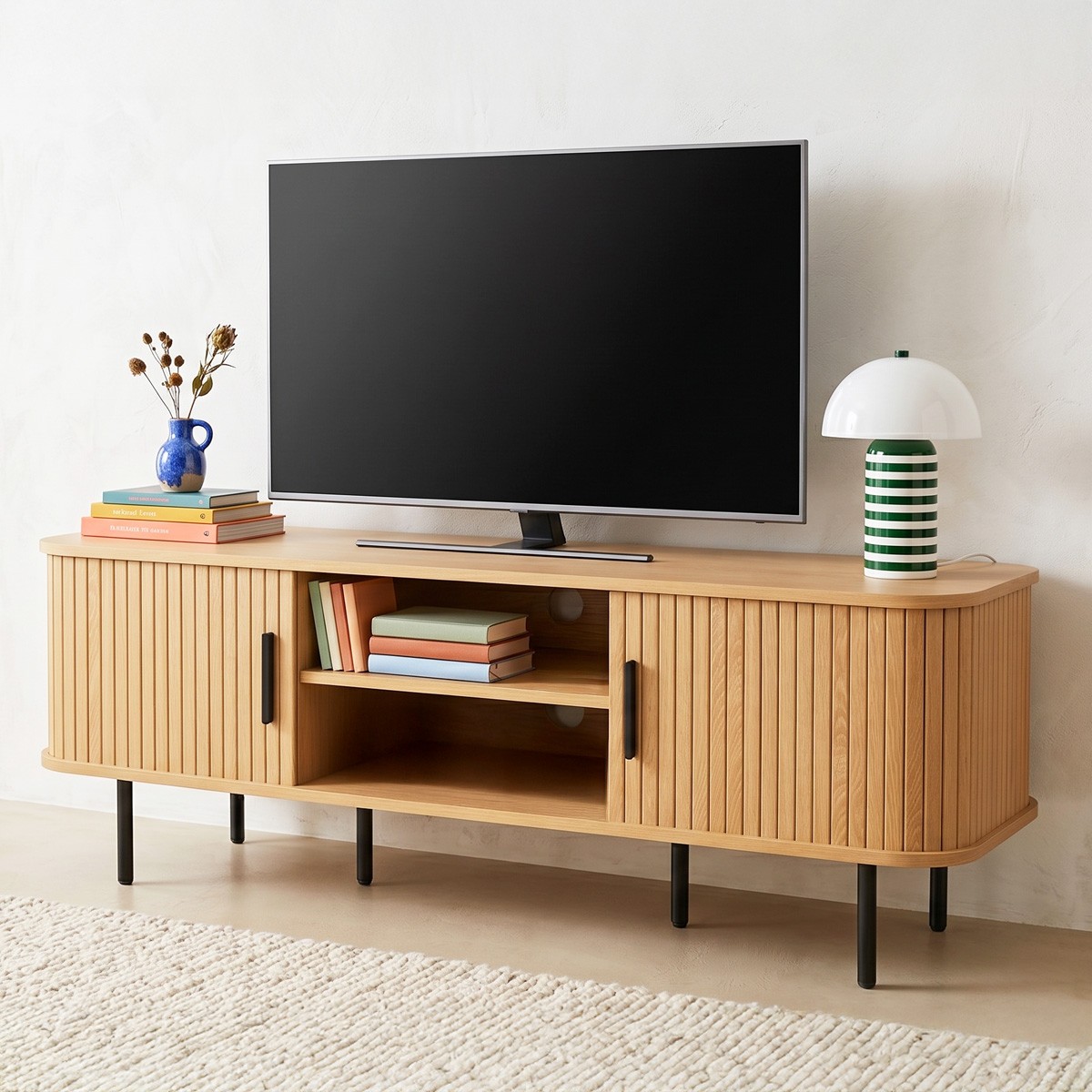 Meuble TV 2 portes 2 niches - SORA chêne, HOMIFAB