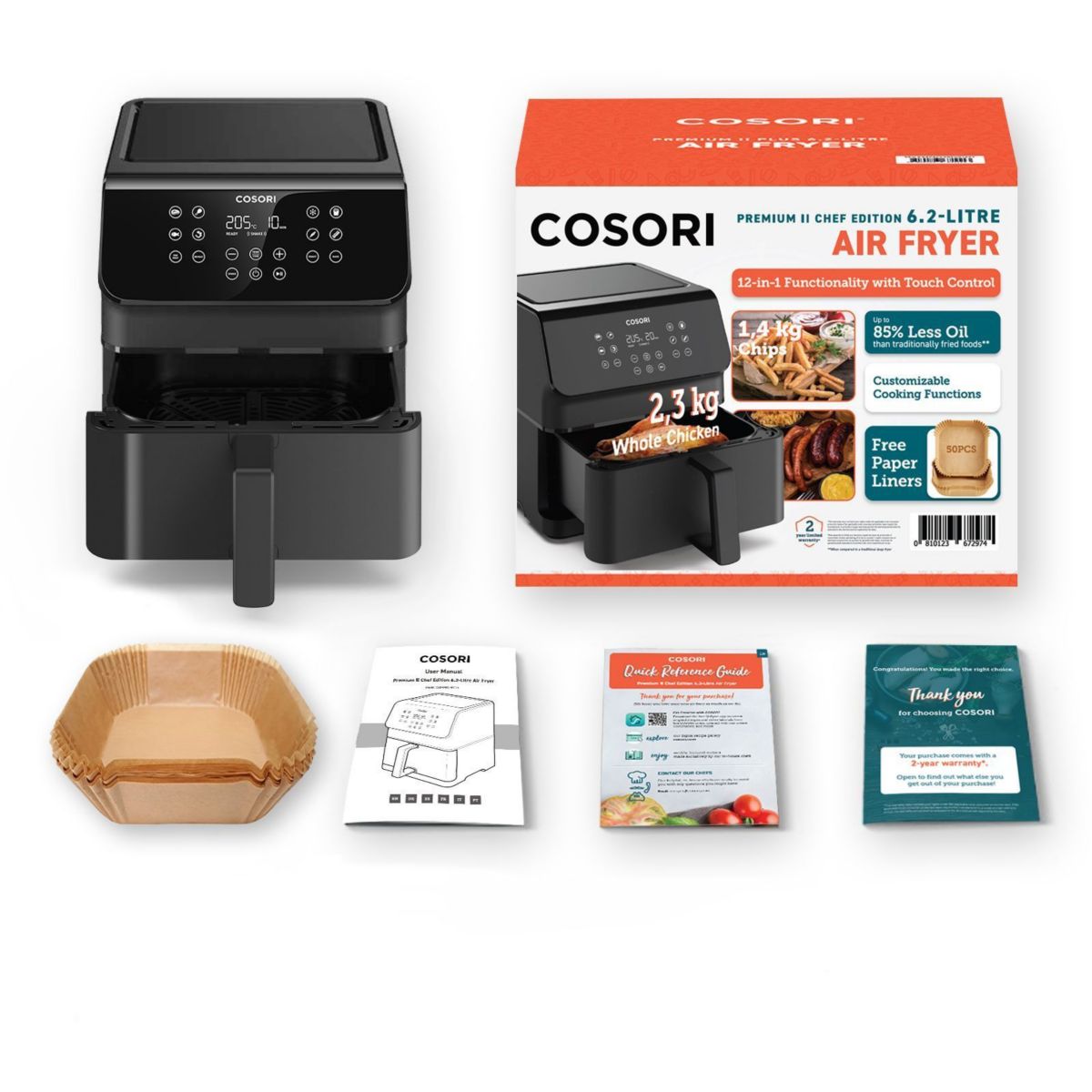 Friteuse sans huile KOSP0028EUN Premium II Chef Edition 6,2 L couleur unique, COSORI