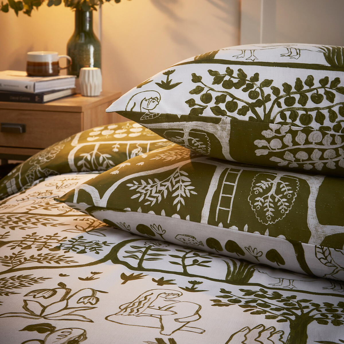 Frida Floral Reversible Cotton Mix Duvet Cover and Pillowcase Set moss green , FURN.