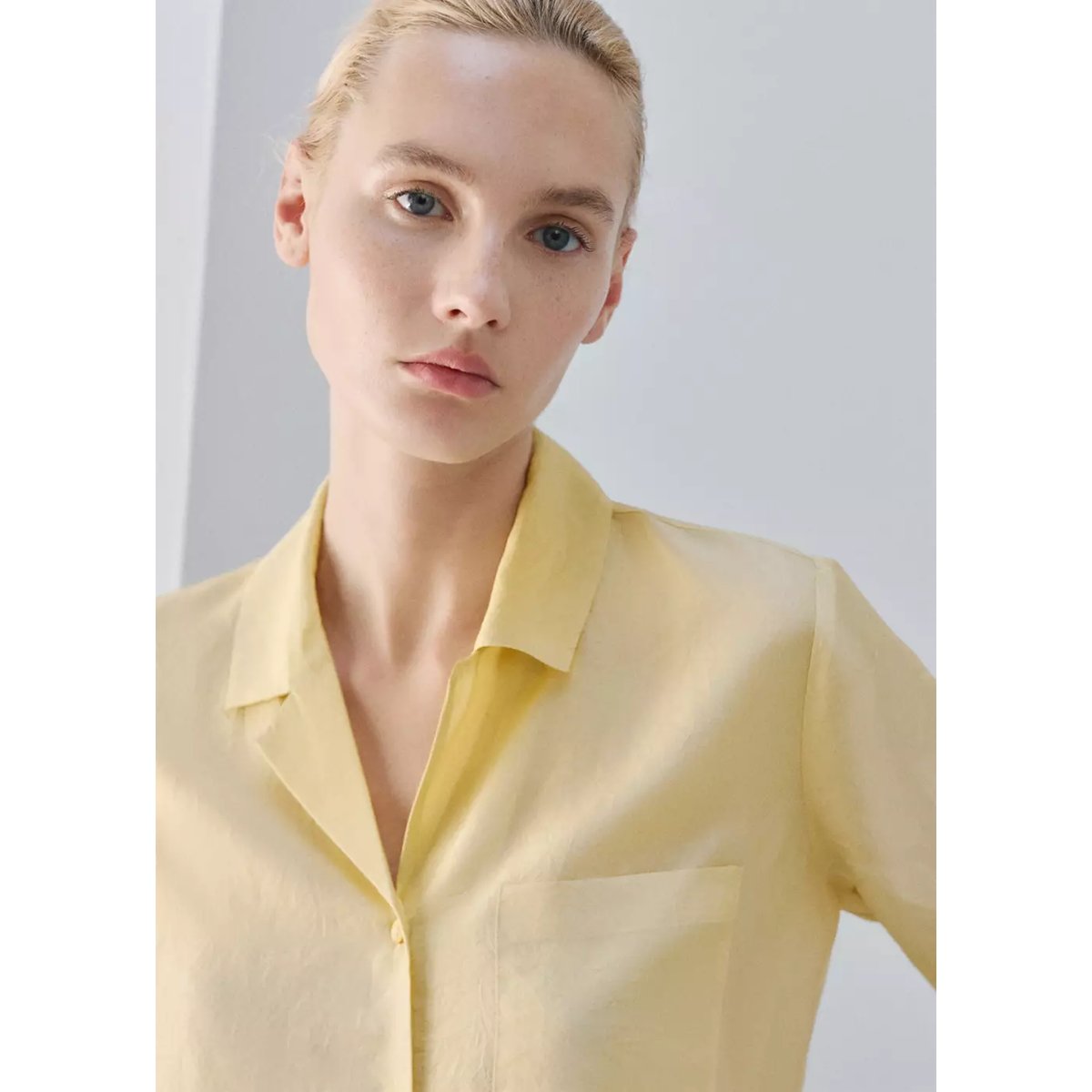 Chemise soie dégradée jaune pastel, MANGO