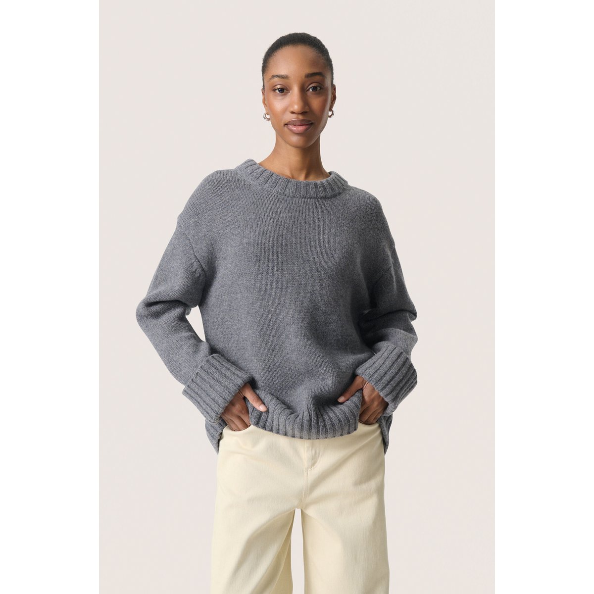 Pullover tricoté gris grey melange, SOAKED IN LUXURY