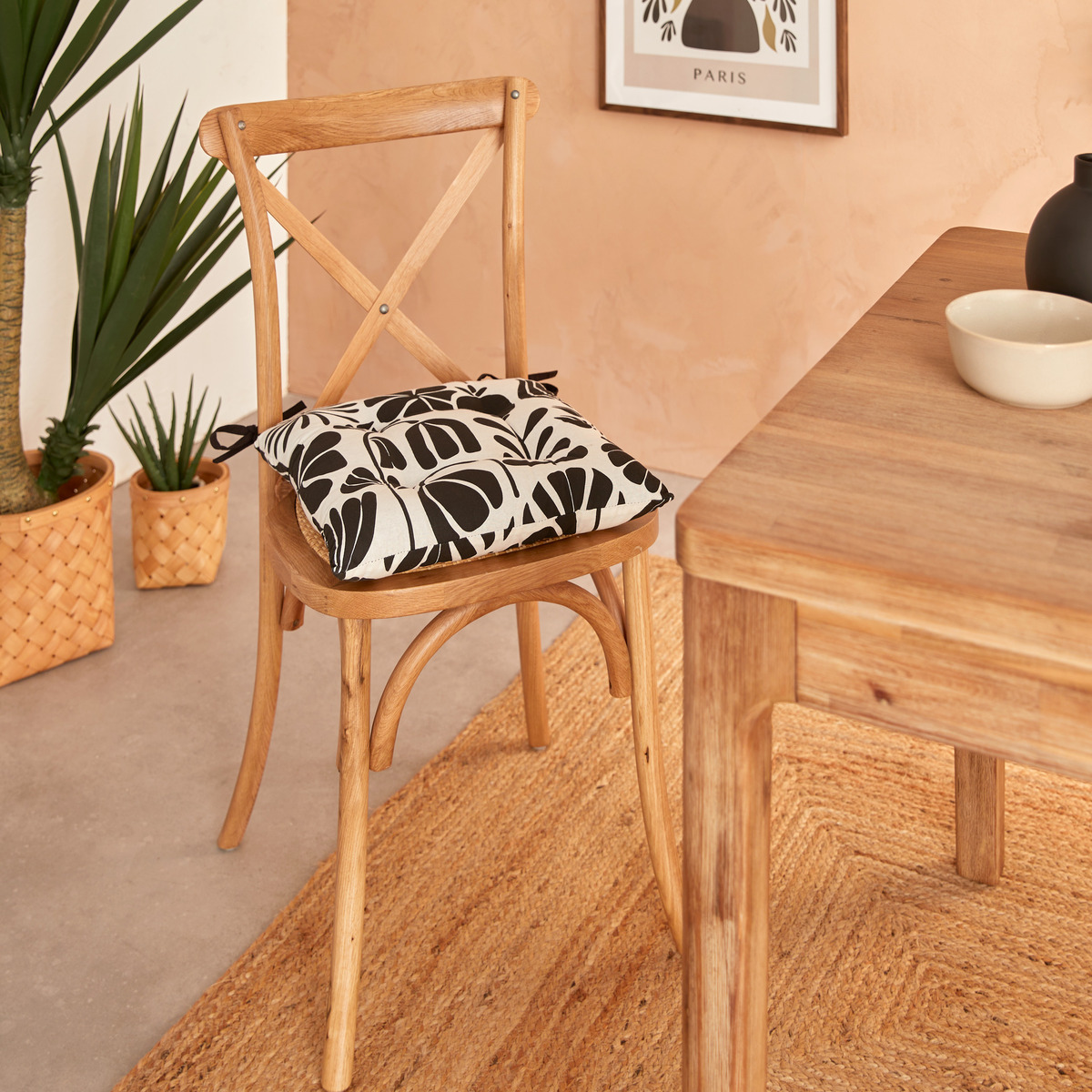 Galette de chaise TWISTED LIME noir et blanc, ATMOSPHERA