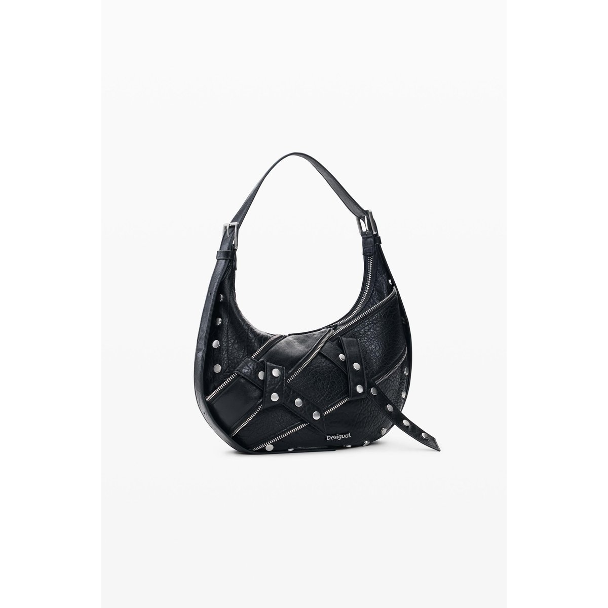 Sac d’épaule clouté moyen noir, DESIGUAL