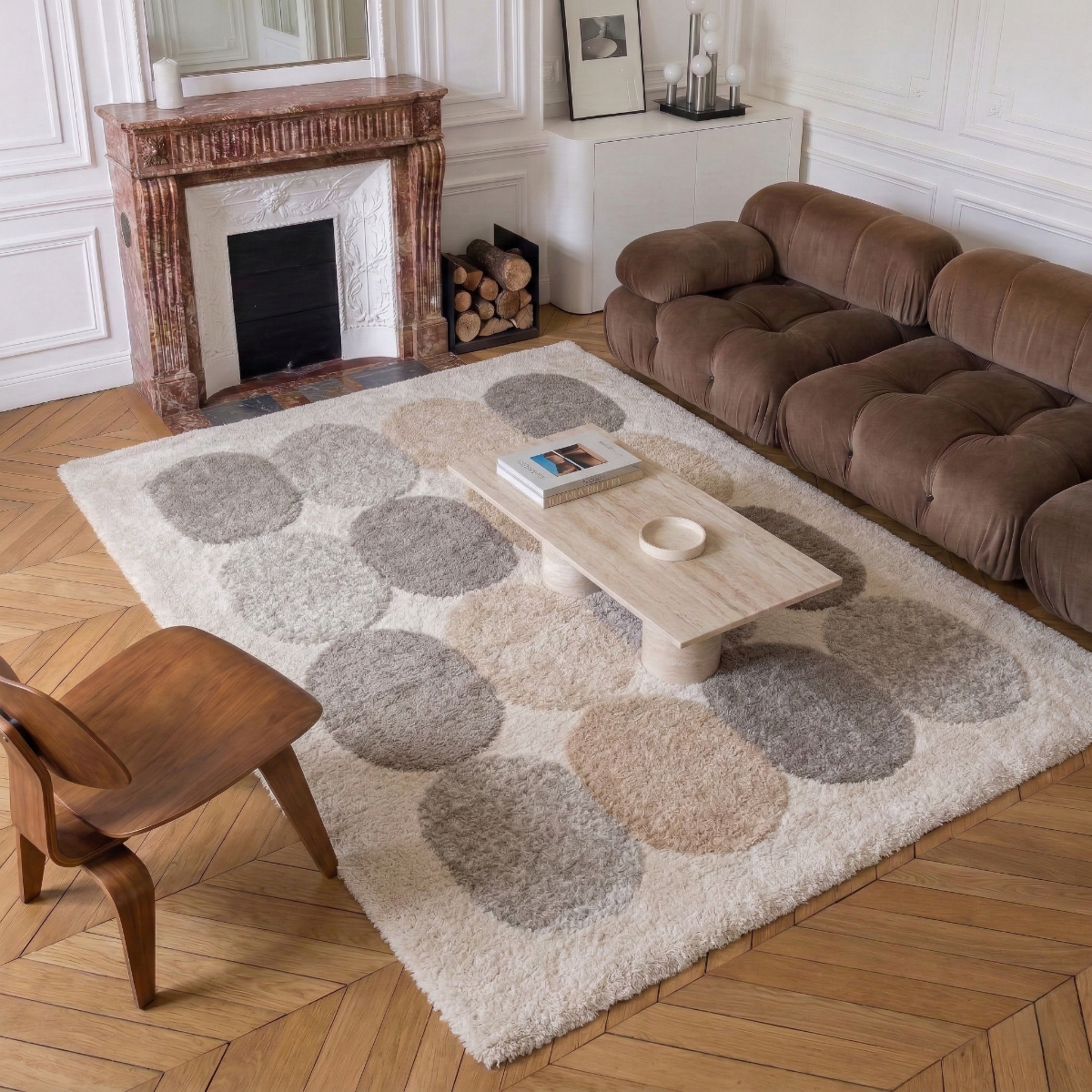 Tapis doux design géométrique moderne multi MAYA LUDIQUE beige, gris, THE DECO FACTORY